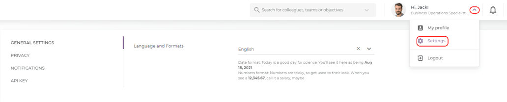 How to define the settings of your personal profile