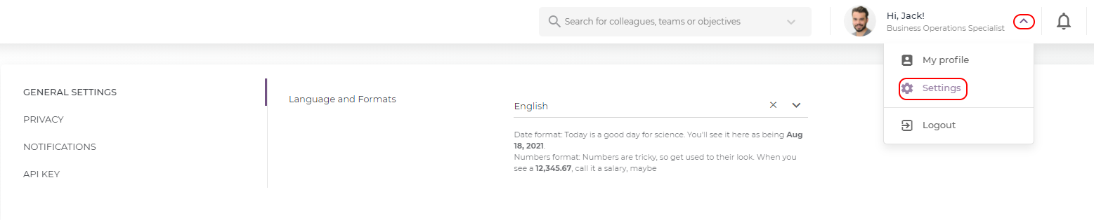 How to define the settings of your personal profile